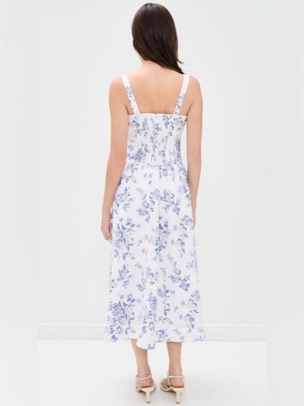 NEW Reformation Janu Midi Linen Dress Lana Floral Blue White | US 0 / UK 4 - Picture 2 of 15